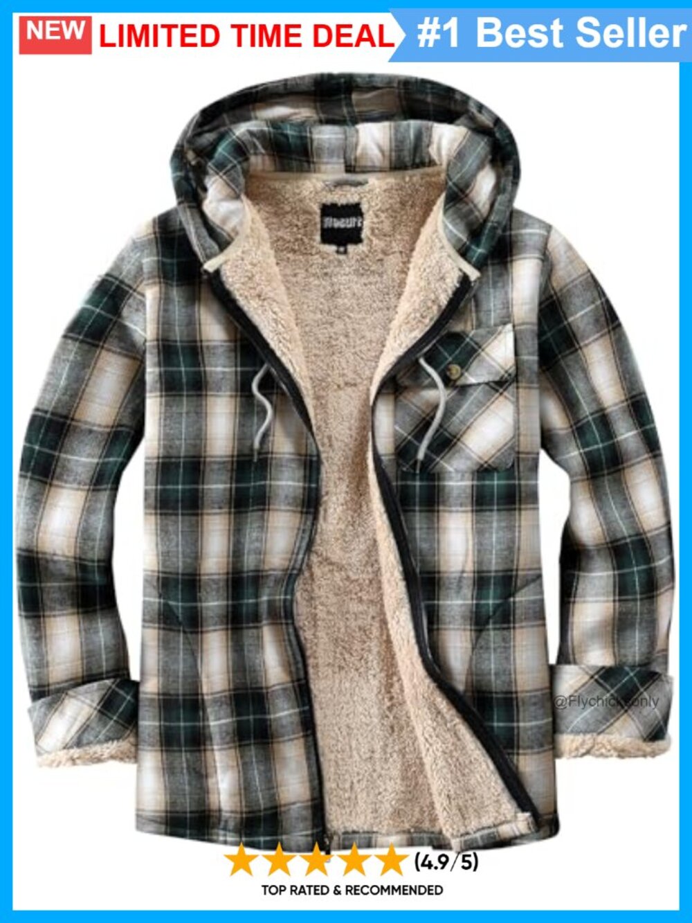 Elesuit Women's Full Zip Fleece Flannel Plaid Jacket Sherpa Hoodie